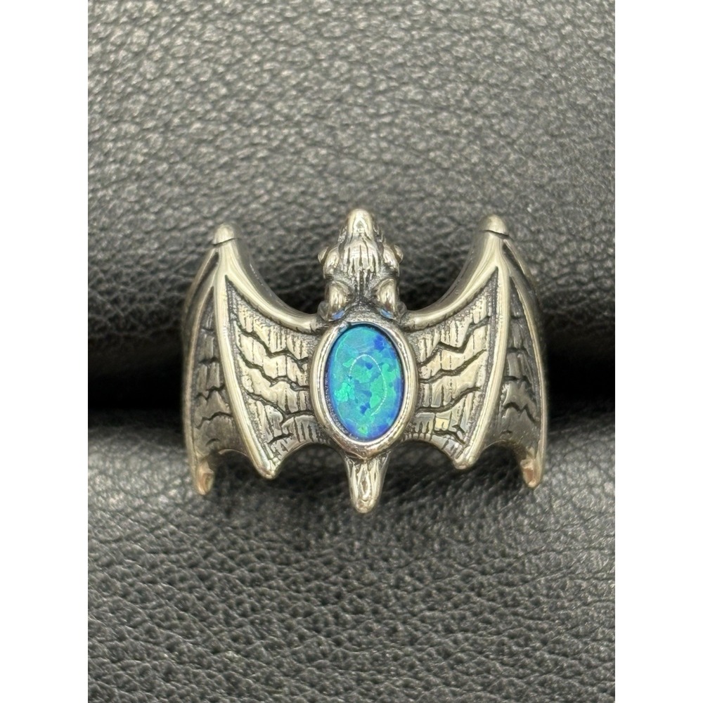 New Condition Sterling Silver Lab Blue Opal Bat Ring Size 7 5 Grams F9